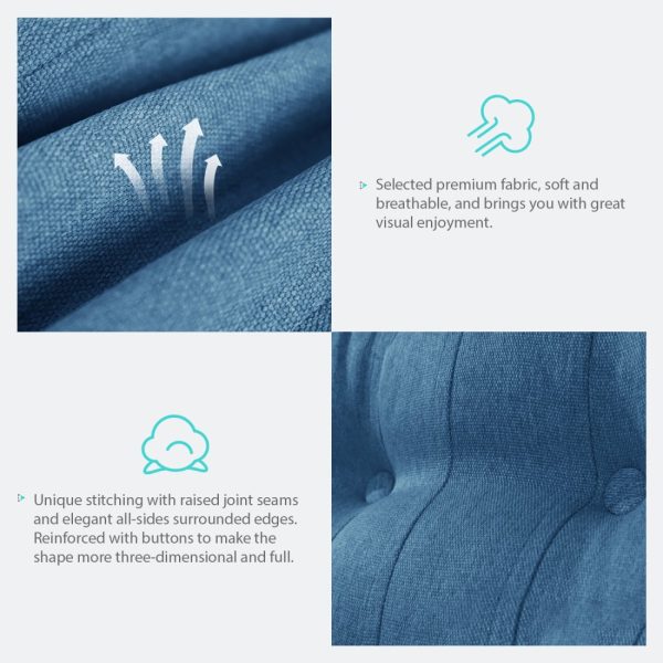 Buttoned Body Pillow Cushion Polyester And Linen Blend Fabric Blue - Image 4