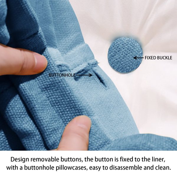 Buttoned Body Pillow Cushion Polyester And Linen Blend Fabric Blue - Image 5