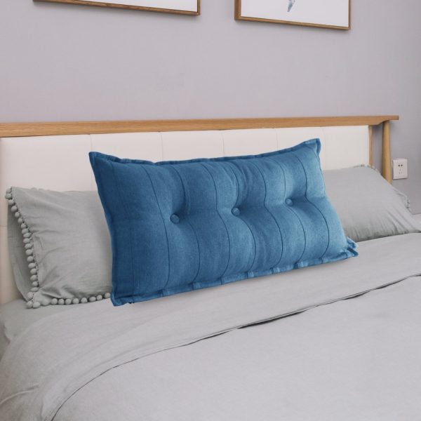 Buttoned Body Pillow Cushion Polyester And Linen Blend Fabric Blue - Image 6