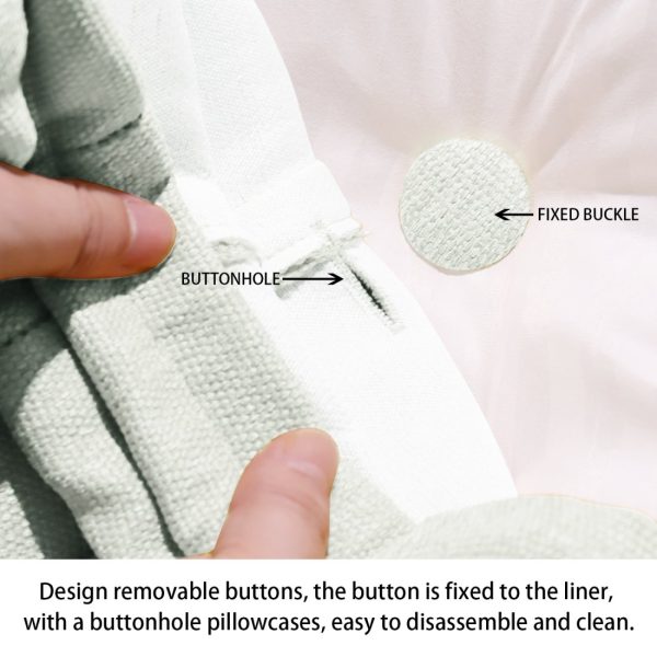 Buttoned Body Pillow Cushion Polyester And Linen Blend Fabric White - Image 4