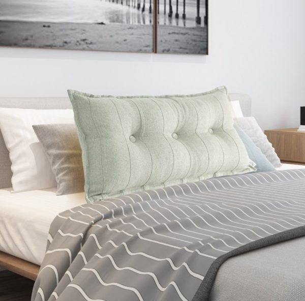 Buttoned Body Pillow Cushion Polyester And Linen Blend Fabric White - Image 5