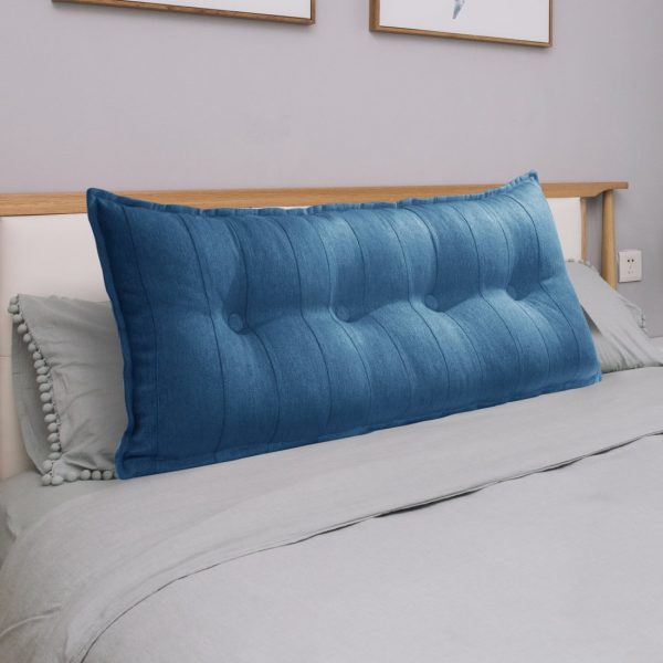 Buttoned Body Pillow Cushion Polyester And Linen Blend Fabric Blue - Image 7