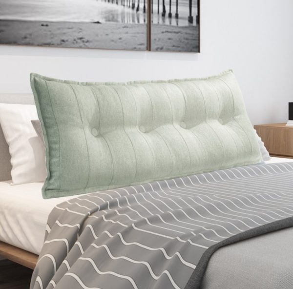 Buttoned Body Pillow Cushion Polyester And Linen Blend Fabric White - Image 6