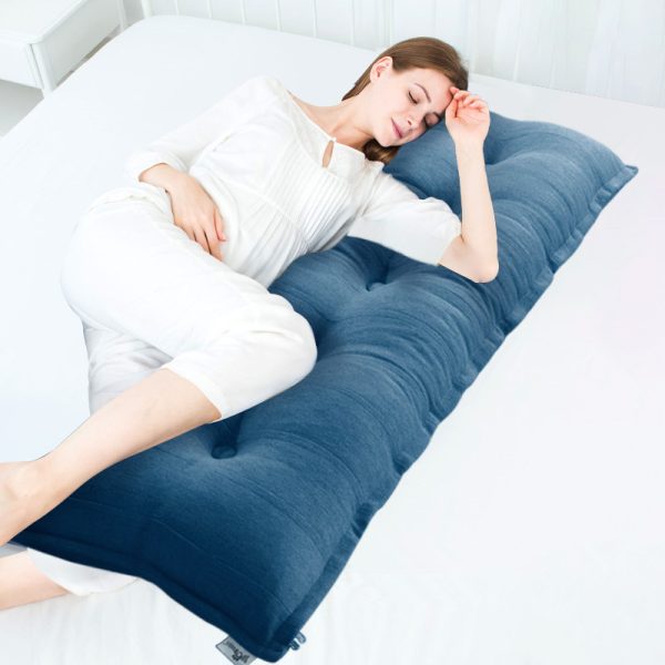 Buttoned Body Pillow Cushion Polyester And Linen Blend Fabric Blue - Image 3