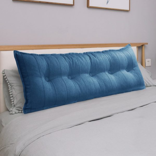 Buttoned Body Pillow Cushion Polyester And Linen Blend Fabric Blue - Image 8