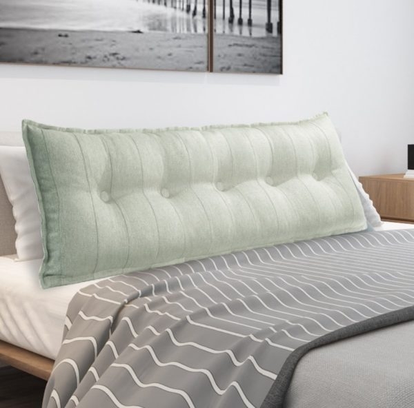 Buttoned Body Pillow Cushion Polyester And Linen Blend Fabric White - Image 7
