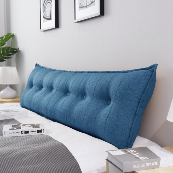 Buttoned Body Pillow Cushion Polyester And Linen Blend Fabric Blue - Image 11