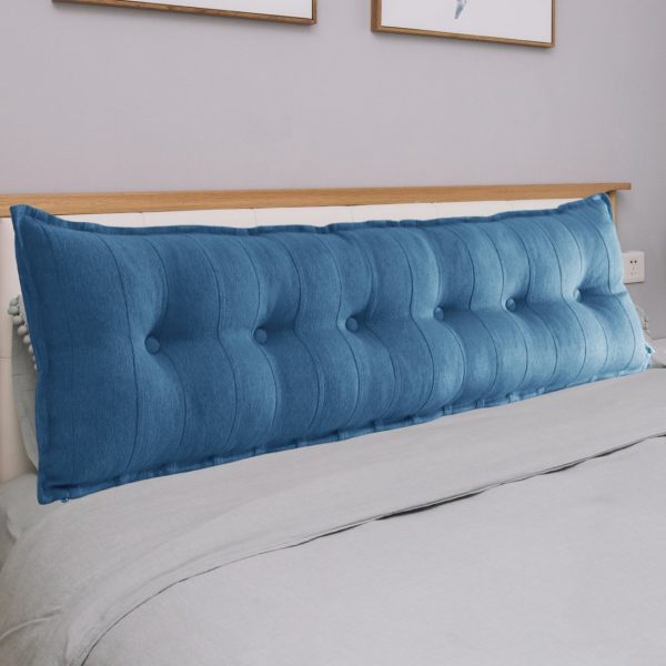 Buttoned Body Pillow Cushion Polyester And Linen Blend Fabric Blue - Image 9