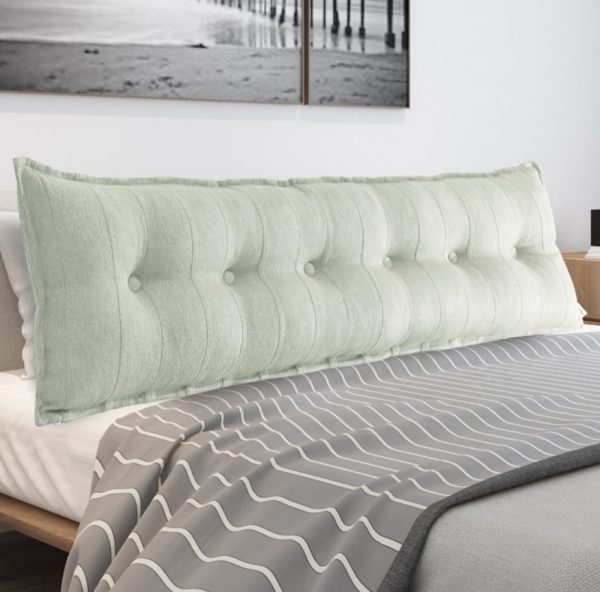 Buttoned Body Pillow Cushion Polyester And Linen Blend Fabric White - Image 8