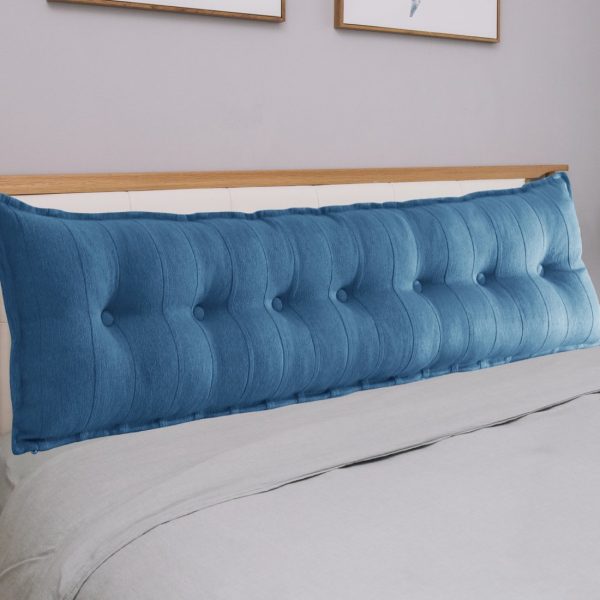 Buttoned Body Pillow Cushion Polyester And Linen Blend Fabric Blue - Image 10