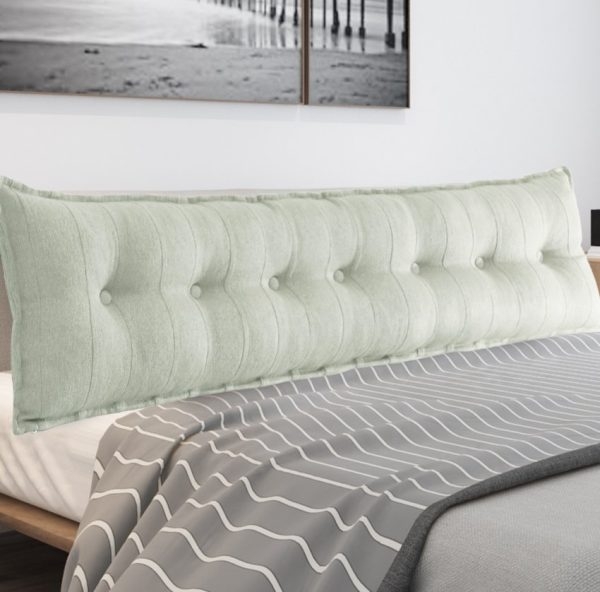 Buttoned Body Pillow Cushion Polyester And Linen Blend Fabric White - Image 9