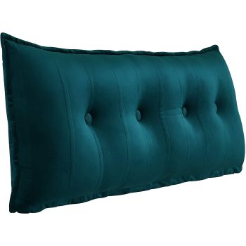 Buttoned Body Pillow Cushion Velvet Fabric Cyan
