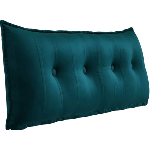 Buttoned Body Pillow Cushion Velvet Fabric Cyan