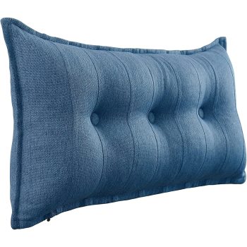 Buttoned Body Pillow Cushion Polyester And Linen Blend Fabric Blue