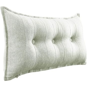 Buttoned Body Pillow Cushion Polyester And Linen Blend Fabric White