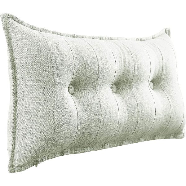 Buttoned Body Pillow Cushion Polyester And Linen Blend Fabric White