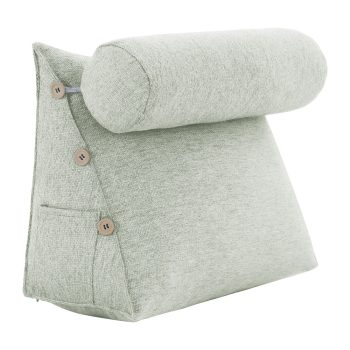 Detachable Neck Roll Reading Pillow Cushion Polyester And Linen Blend Fabric White