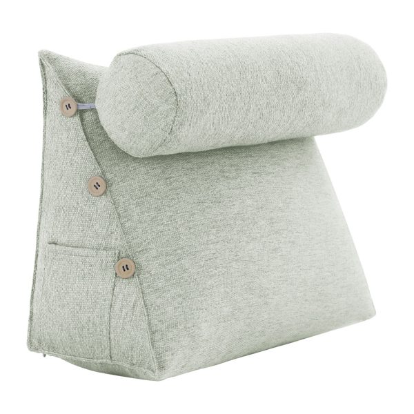 Detachable Neck Roll Reading Pillow Cushion Polyester And Linen Blend Fabric White