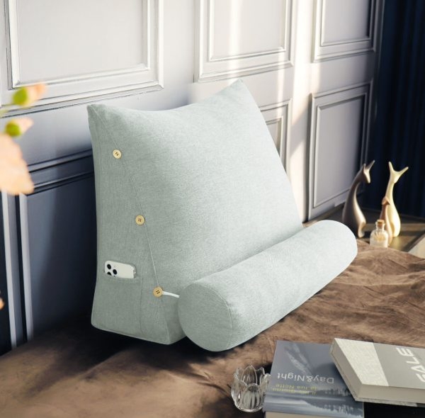 Detachable Neck Roll Reading Pillow Cushion Polyester And Linen Blend Fabric White - Image 3