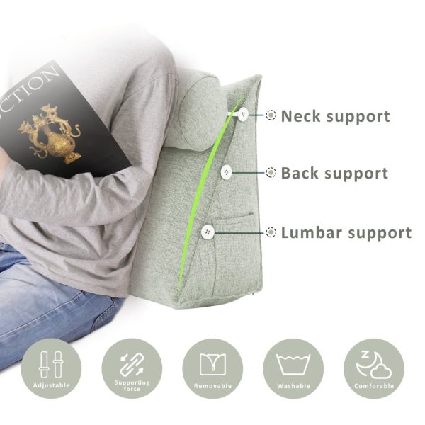 Detachable Neck Roll Reading Pillow Cushion Polyester And Linen Blend Fabric White - Image 5