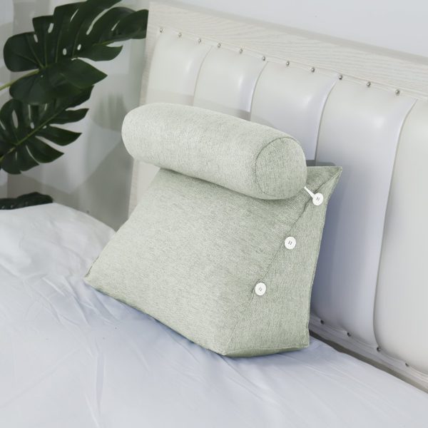 Detachable Neck Roll Reading Pillow Cushion Polyester And Linen Blend Fabric White - Image 6
