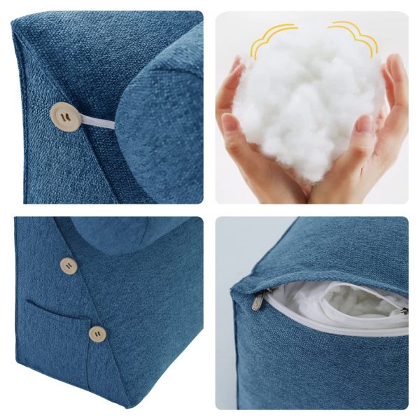 Detachable Neck Roll Reading Pillow Cushion Polyester And Linen Blend Fabric Blue - Image 5