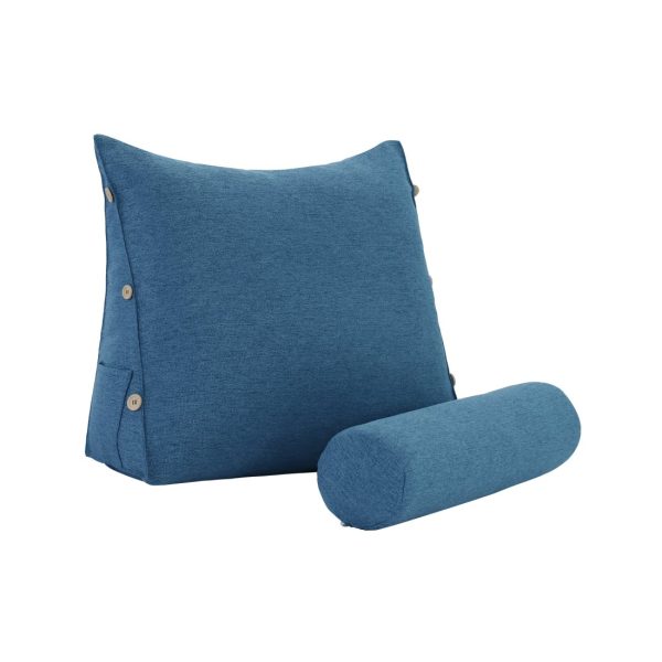 Detachable Neck Roll Reading Pillow Cushion Polyester And Linen Blend Fabric Blue - Image 7
