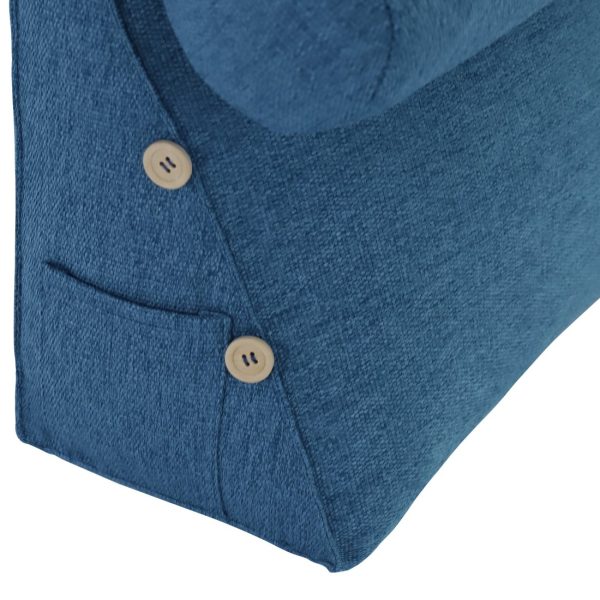 Detachable Neck Roll Reading Pillow Cushion Polyester And Linen Blend Fabric Blue - Image 8