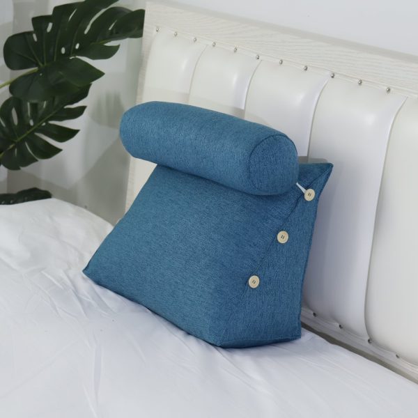 Detachable Neck Roll Reading Pillow Cushion Polyester And Linen Blend Fabric Blue - Image 10