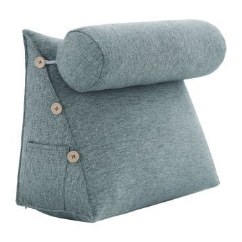 Detachable Neck Roll Reading Pillow Cushion Polyester And Linen Blend Fabric Gray