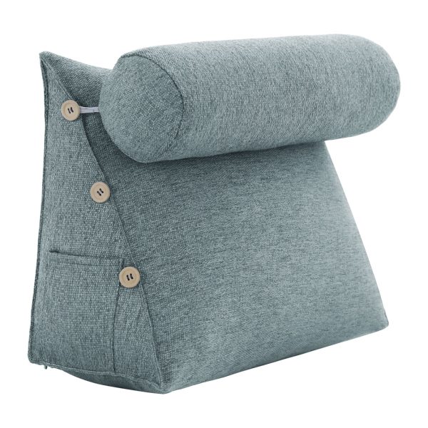 Detachable Neck Roll Reading Pillow Cushion Polyester And Linen Blend Fabric Gray