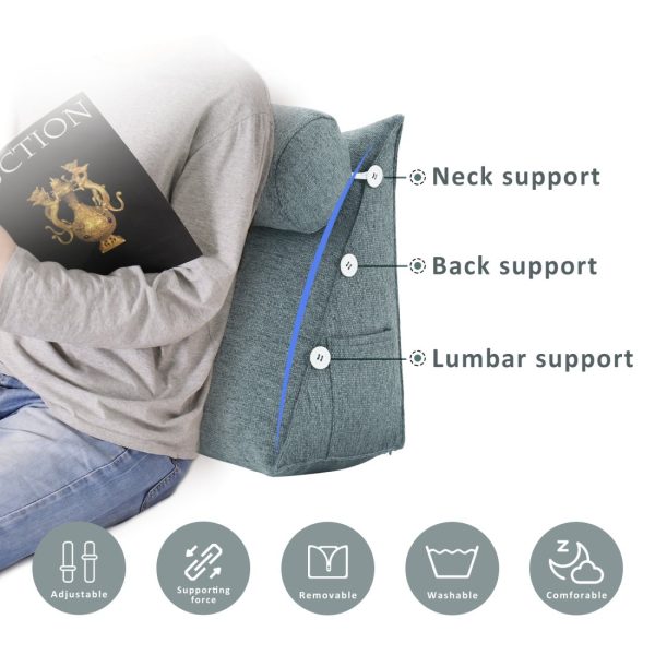 Detachable Neck Roll Reading Pillow Cushion Polyester And Linen Blend Fabric Gray - Image 2