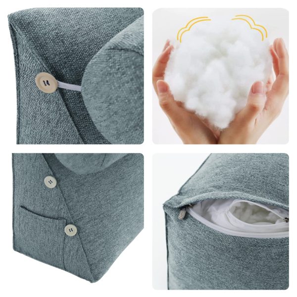 Detachable Neck Roll Reading Pillow Cushion Polyester And Linen Blend Fabric Gray - Image 6