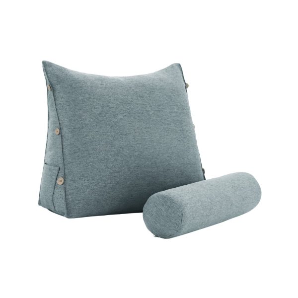 Detachable Neck Roll Reading Pillow Cushion Polyester And Linen Blend Fabric Gray - Image 8