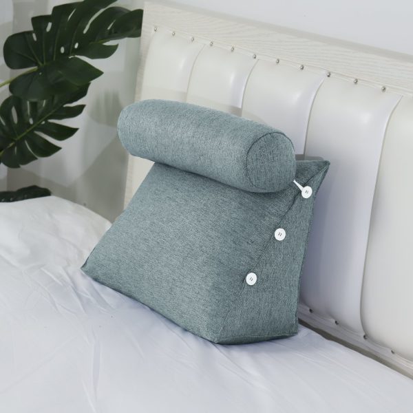 Detachable Neck Roll Reading Pillow Cushion Polyester And Linen Blend Fabric Gray - Image 7