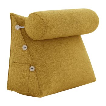 Detachable Neck Roll Reading Pillow Cushion Polyester And Linen Blend Fabric Yellow