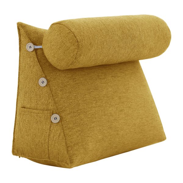 Detachable Neck Roll Reading Pillow Cushion Polyester And Linen Blend Fabric Yellow