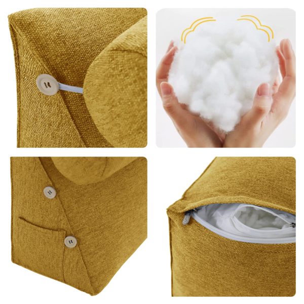 Detachable Neck Roll Reading Pillow Cushion Polyester And Linen Blend Fabric Yellow - Image 6
