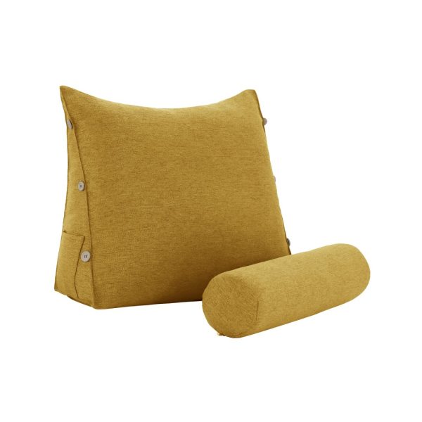 Detachable Neck Roll Reading Pillow Cushion Polyester And Linen Blend Fabric Yellow - Image 8