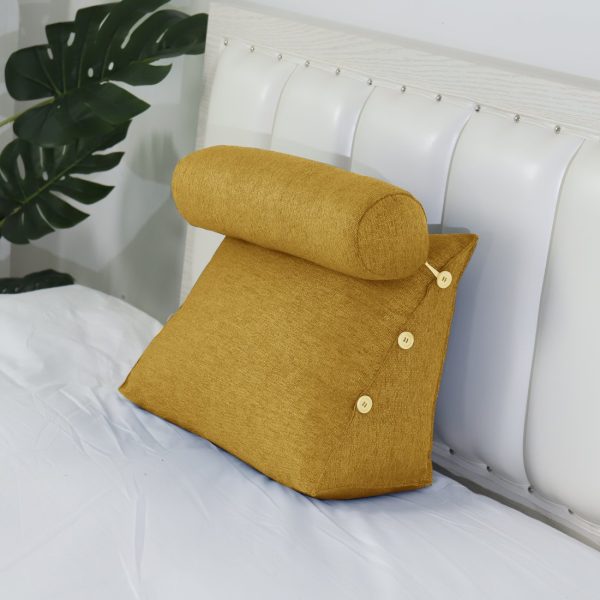 Detachable Neck Roll Reading Pillow Cushion Polyester And Linen Blend Fabric Yellow - Image 12