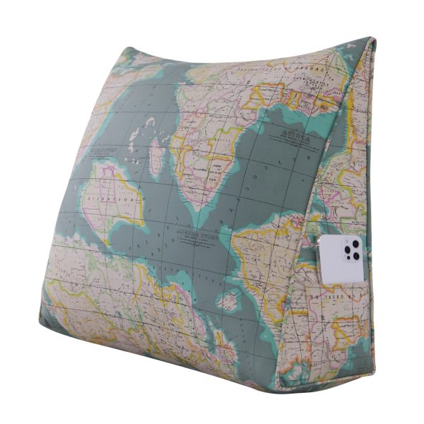 Reading Pillow Cushion Cotton Canvas Fabric Green Map - Image 4