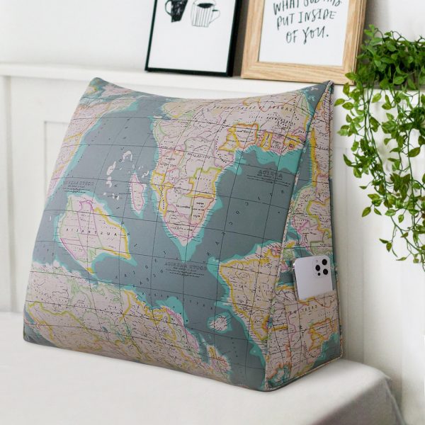 Reading Pillow Cushion Cotton Canvas Fabric Green Map - Image 3